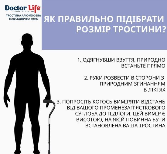 Тростина алюмінієва телескопічна Doctor Life 10100/C/E/BL чорний 2002 фото